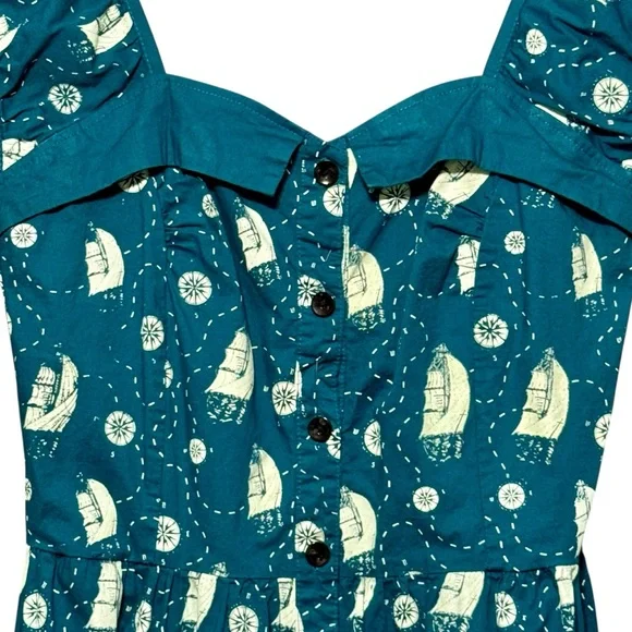 Sourpuss Retro Sailboat Nautical Rockabilly Pinup Sweetheart Neckline Dress XL - Picture 4 of 10